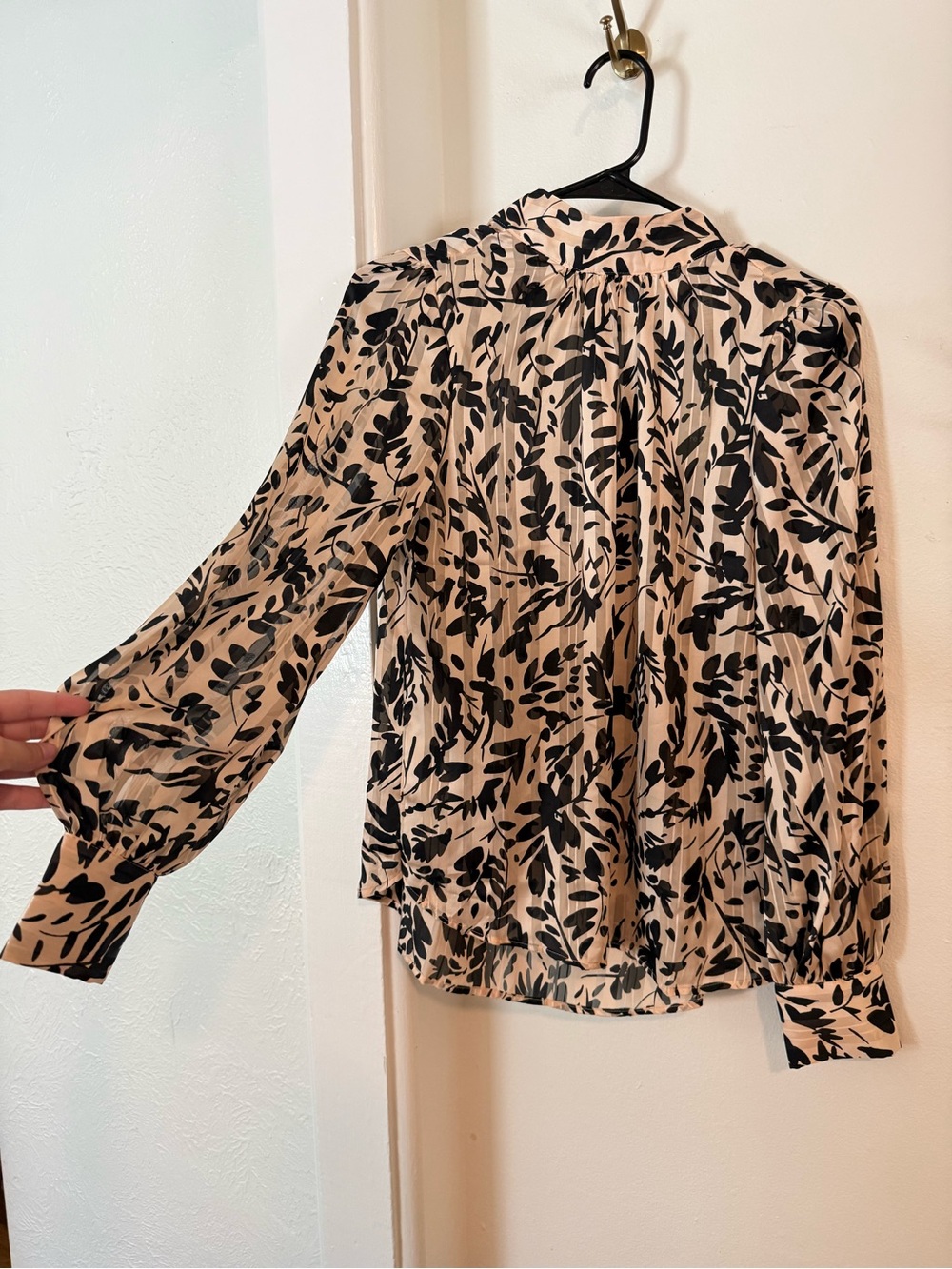 H&M Beige Blouse with Black Leaf Print